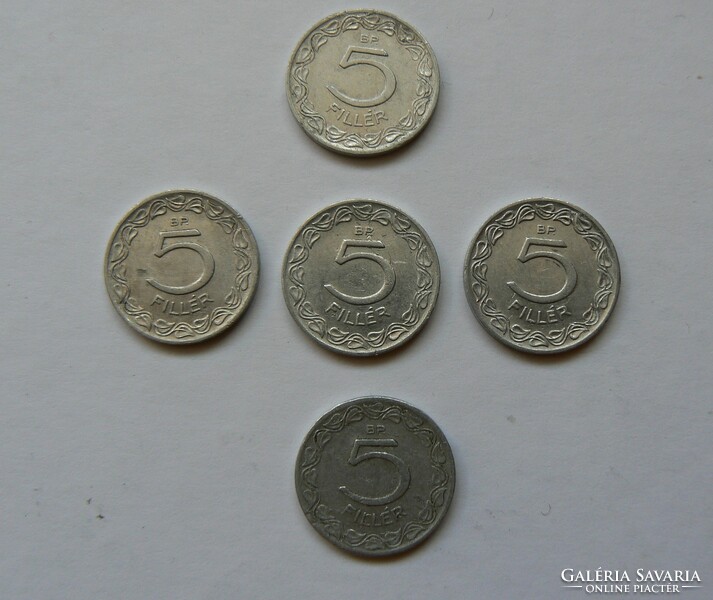 1 DB 5 FILLÉR,1955. VERŐTŐHIBÁS, 4 DB 5 FILLÉR 1956.  ÉRME  GYŰJTEMÉNY EGYBEN