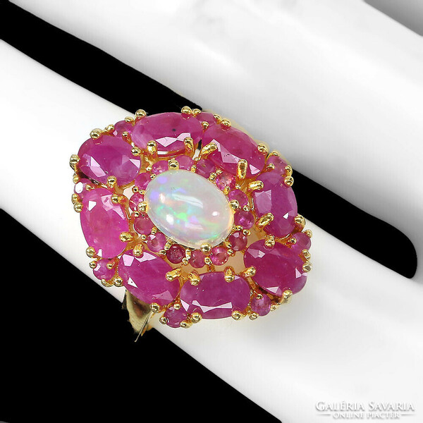 54 And real fire plume opal ruby 925 silver ring