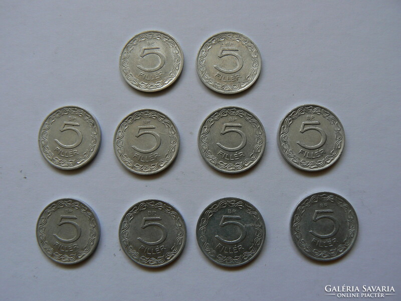A collection of 10 5-penny coins from 1961