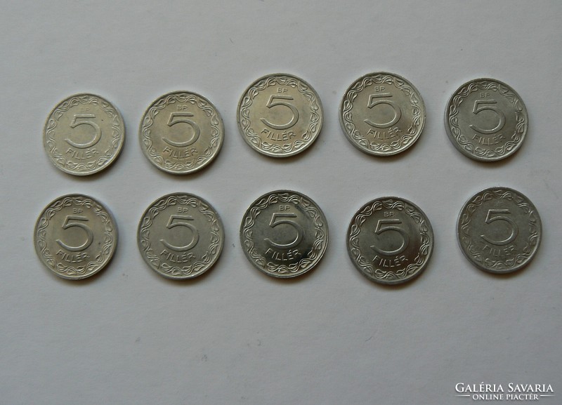 A collection of 10 5-penny coins from 1959