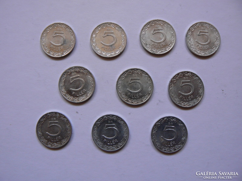 10 pieces of 5 pence, 1963. A verdant coin collection in one
