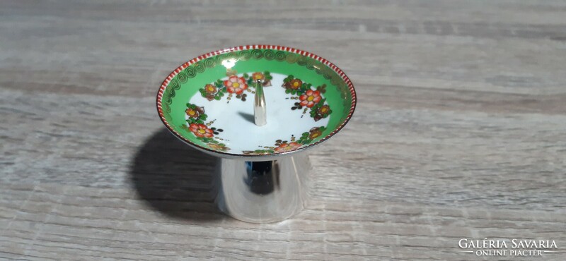 Antique candle holder, sterling silver base porcelain plate