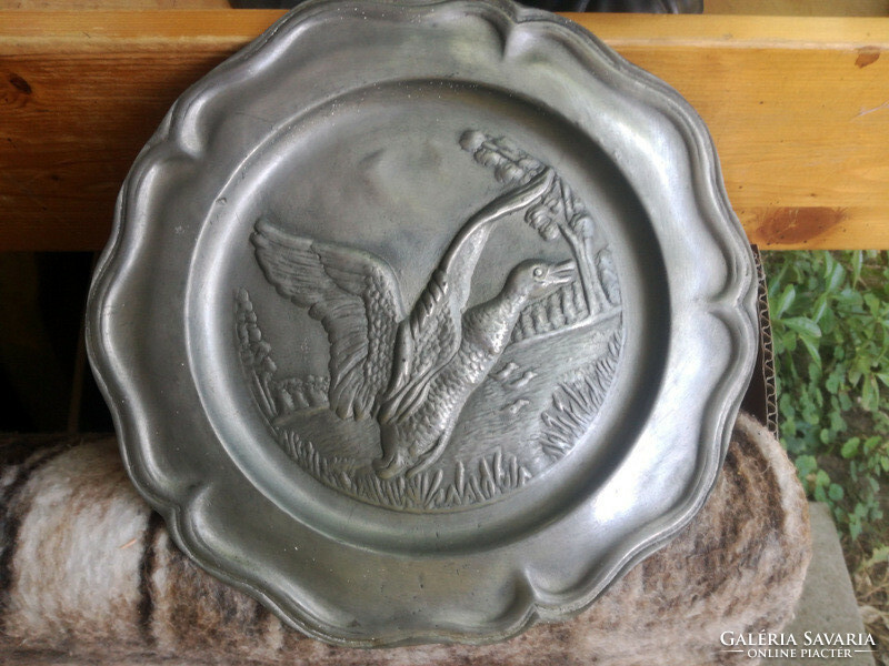 Antique wild duck pewter plate wall plate - 23 cm