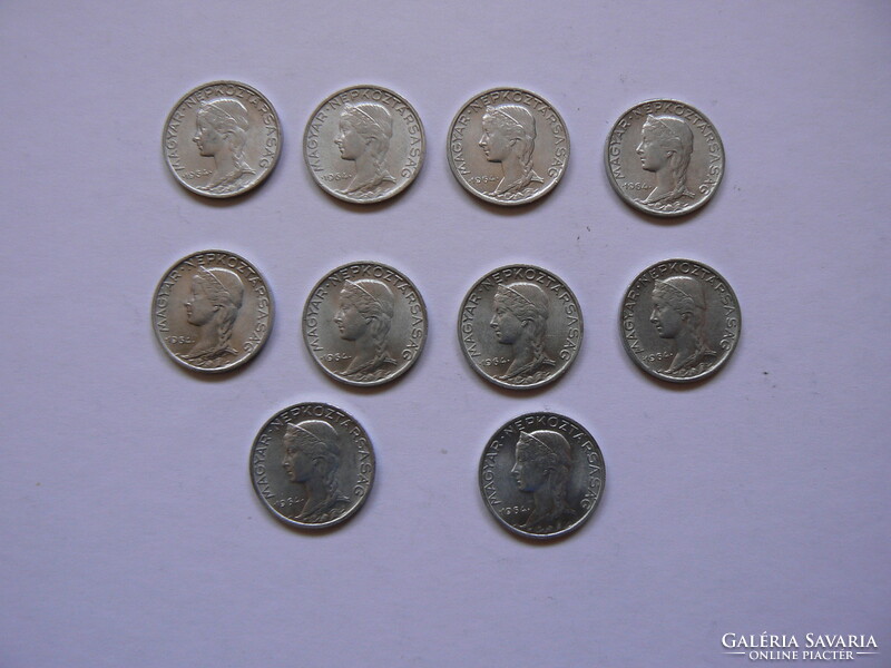 10 pieces of 5 pence, 1964. A verdant coin collection in one