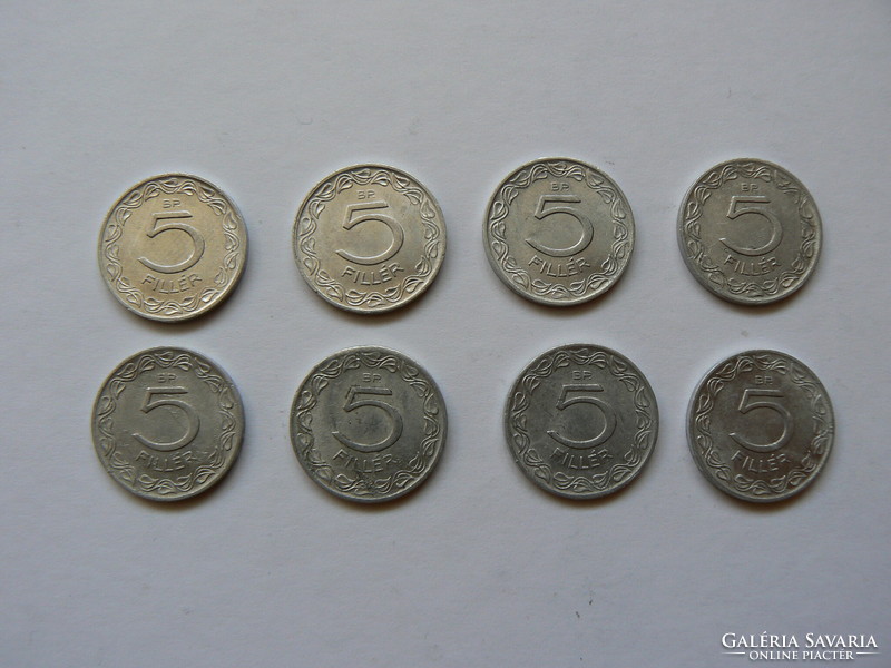 8 pieces of 5 pence, 1957. A verdant coin collection in one