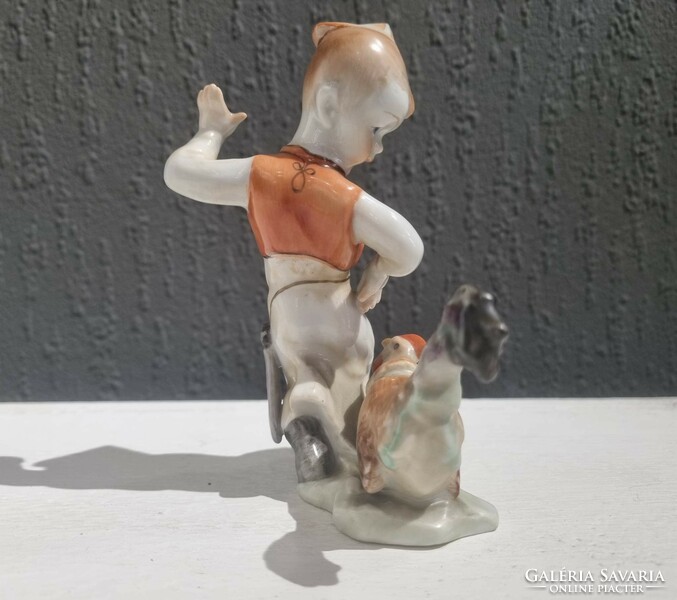 Herend boy with rooster porcelain statue - 51113
