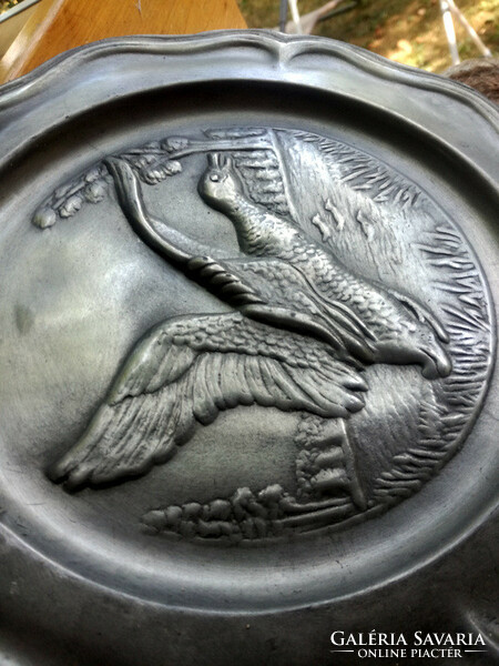 Antique wild duck pewter plate wall plate - 23 cm