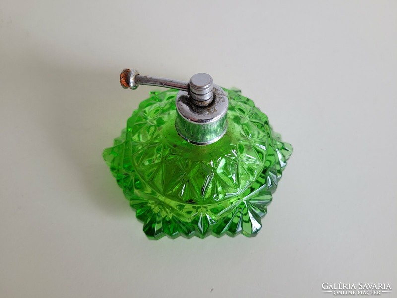 Old green perfume glass art deco cologne spray bottle