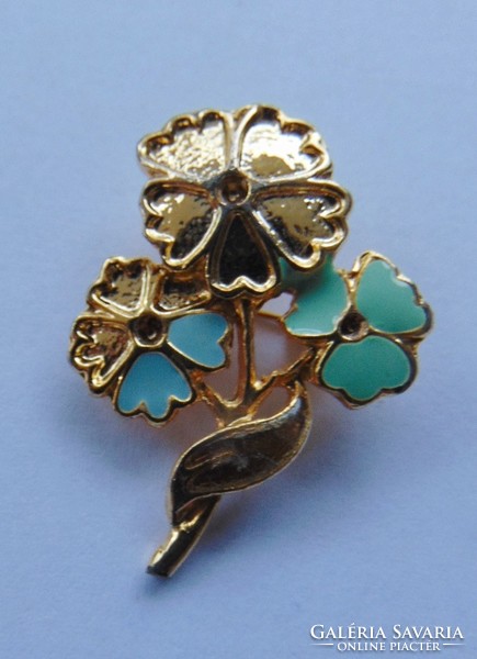 Gilded fire enamel clover brooch