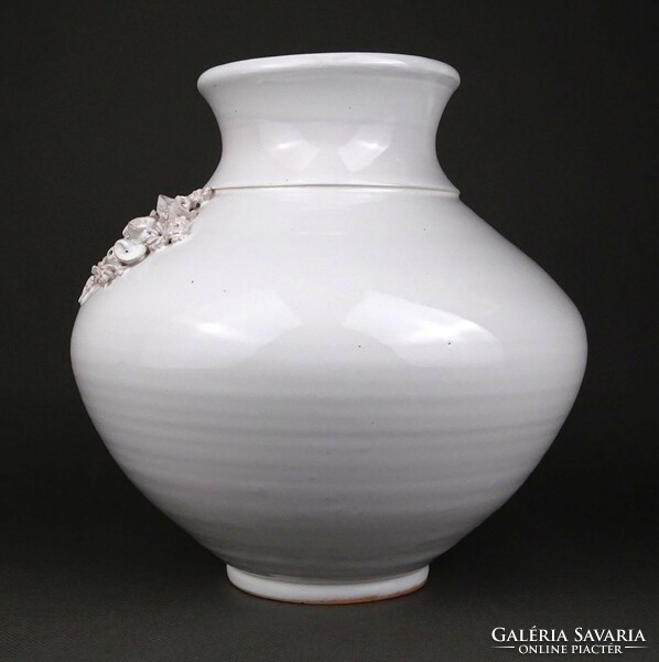 1M037 Retro hófehér kerámia váza 18.5 cm