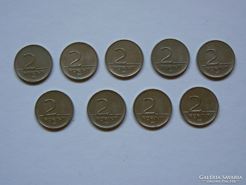 A collection of 9 2 forint mint-bright coins