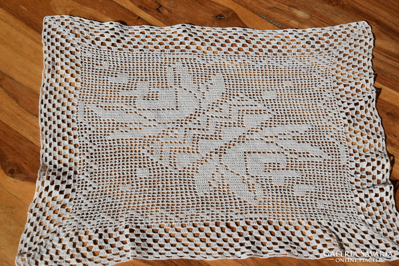 Antique hand crocheted fillet lace small tablecloth needlework showcase lace 44 x 35 cm