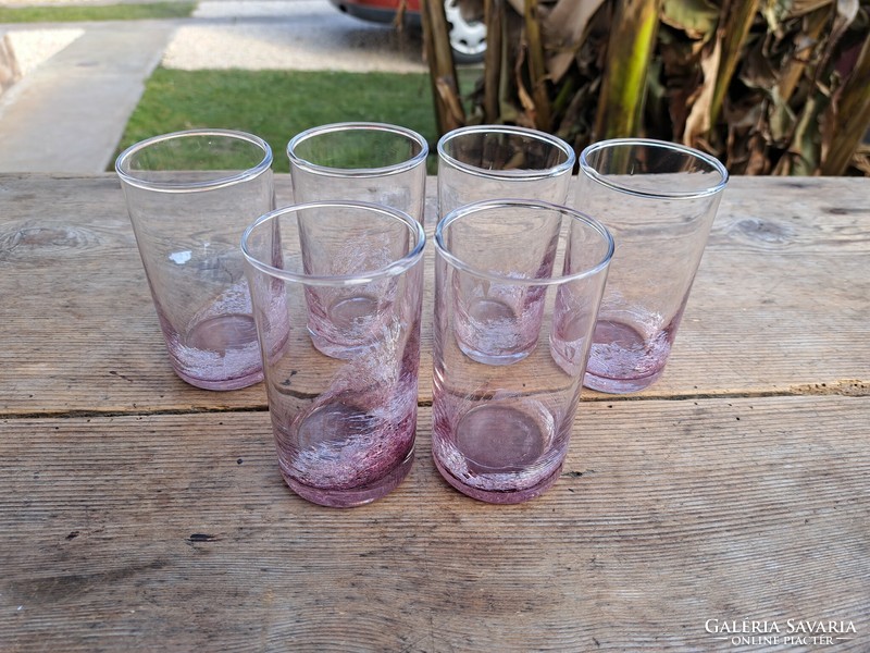 Retro ritka lila 6 db pohár váza repesztett Gyönyörű  Fátyolüveg fátyol karcagi berekfürdői üveg