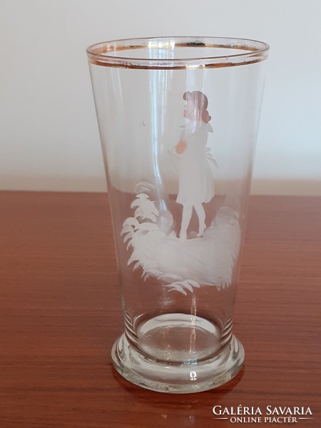 Antique enamel painted scene glass