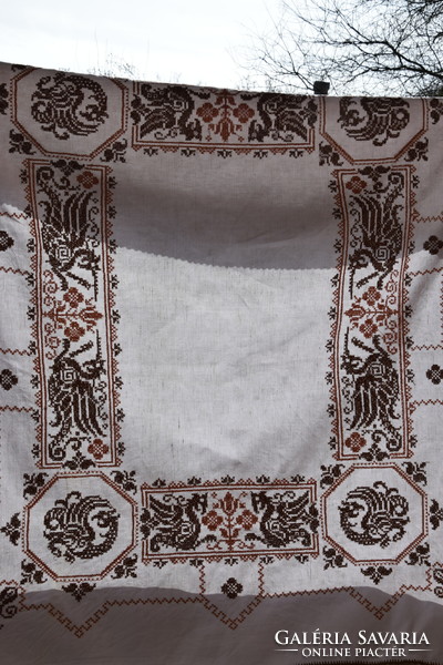 Rare antique old folk linen tablecloth table cloth tablecloth dragons hand embroidered 150 x 123