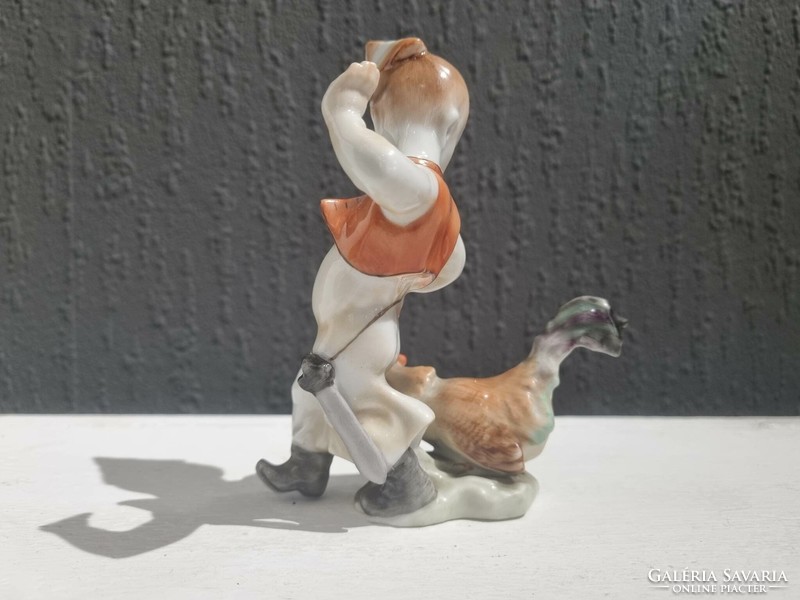 Herend boy with rooster porcelain statue - 51113