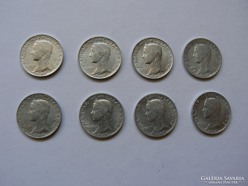 8 pieces of 5 pence, 1957. A verdant coin collection in one