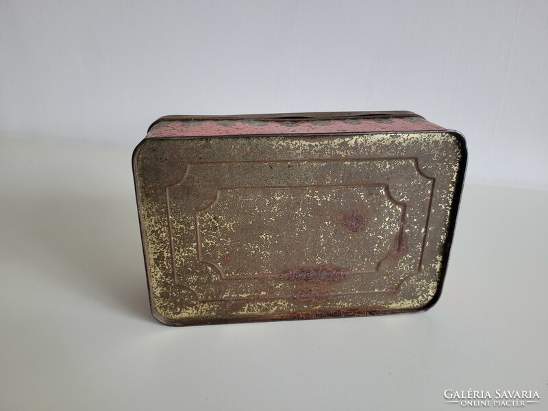 Old metal box with snow flower pattern, vintage Saint Stephen chicory coffee supplement box