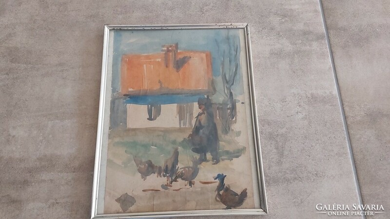(K) village, farmyard painting with 24x30 cm frame