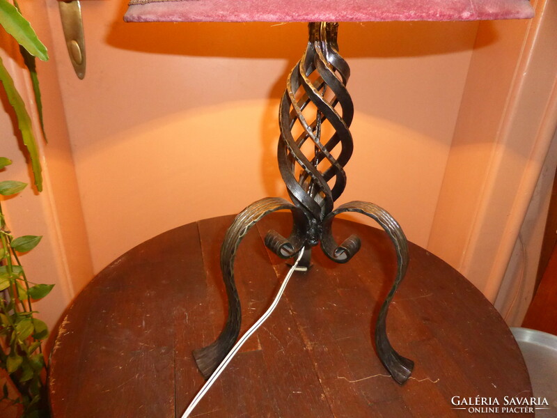 Old wrought iron lamp with leather shade (b)
