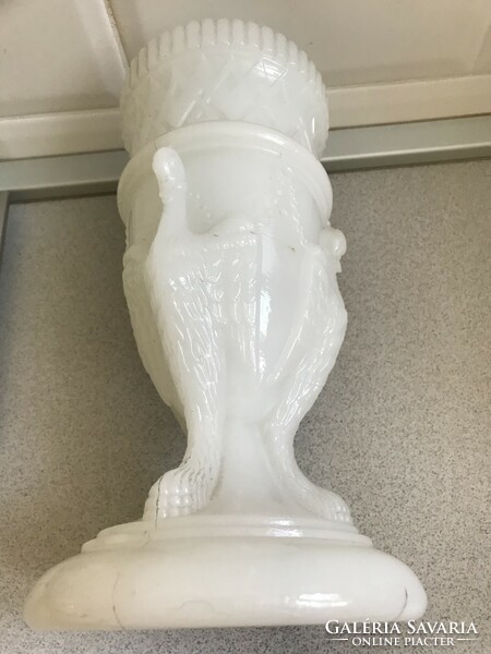 Victorian opal glass vase with griffins, Edward Moore design, 25.5 cm high