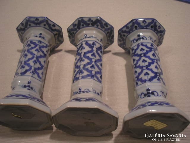 N19 Asian beautiful condition 3 identical porcelain candle holders for sale, 14 cm