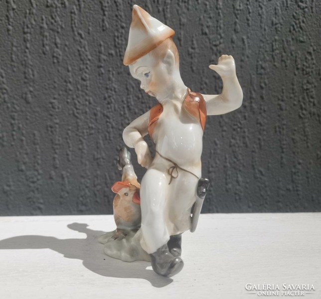 Herend boy with rooster porcelain statue - 51113