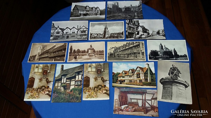 15 db régi képeslap Stratford - Upon - Avon -ból (Anglia) Shakespeare szülővárosából (1956-61.)