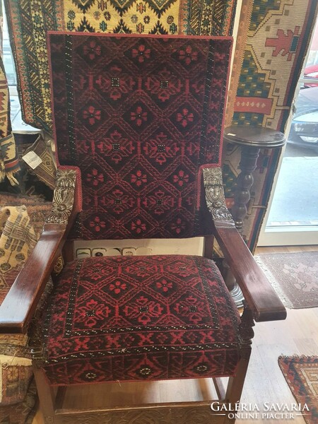 Neo-Renaissance armchair upholstered with a truly special unique carpet. You won't find anything like it :-)