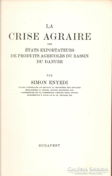 Enyedi Simon: La Crise Agraire  1931