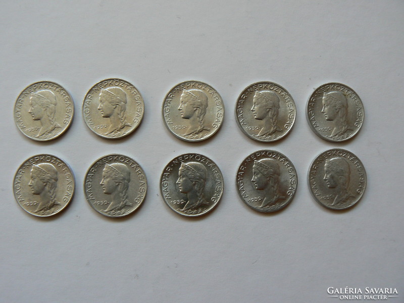 A collection of 10 5-penny coins from 1959