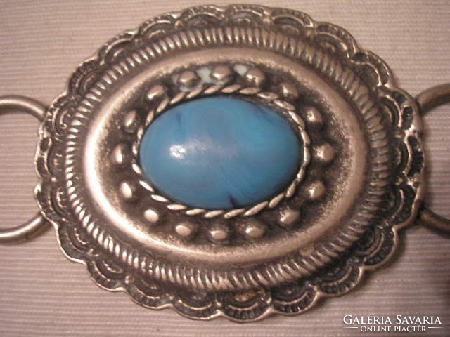 Es e5 turquoise stone unique bardócz brown large silver-plated belt buckle rarity 10.5 x 5.5 cm