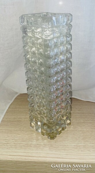 Retro large Czech polished glass cam vase 23x6 cm