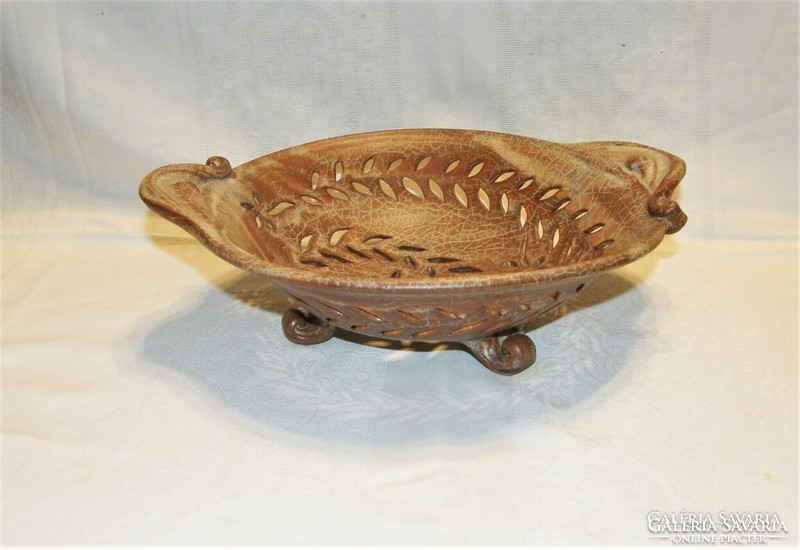 Rare terracotta openwork pattern serving bowl - centerpiece - marked - 29 x 24 cm