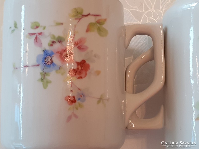 Old 2 pcs Zolnay porcelain mug with cherry blossom folk flower tea cup