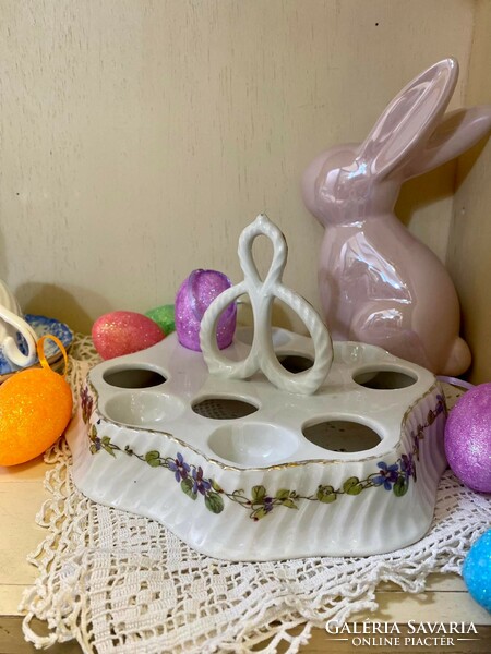 Old porcelain snapper or egg holder with violet decoration