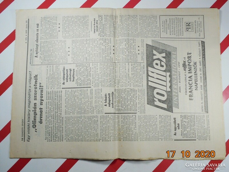 Régi retro újság napilap - Nemzeti Sport - 1991.06.25. -  Születésnapra ajándékba
