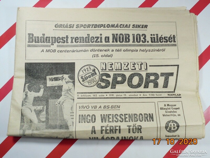 Régi retro újság napilap - Nemzeti Sport - 1991.06.15. -  Születésnapra ajándékba