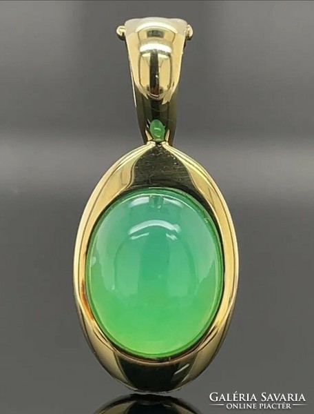 Zöld opál drágaköves/ sterling ezüst medál 14 karátos aranyozással 925