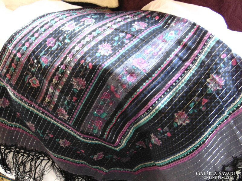 Marks & spencer silk fringed scarf with folk pattern