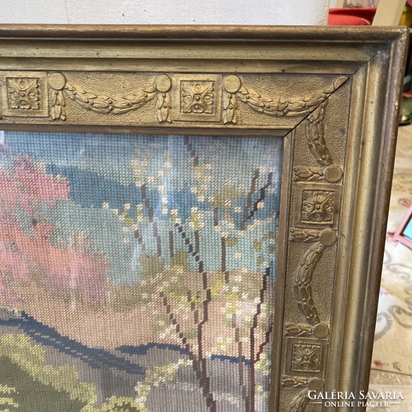 Antique picture frame with tapestry