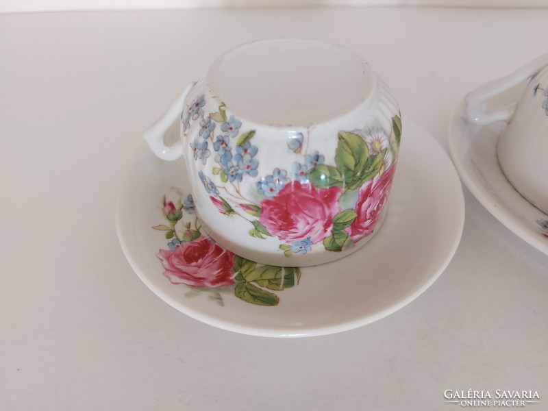3 db antik rózsás porcelán csésze régi nefelejcses teás bögre