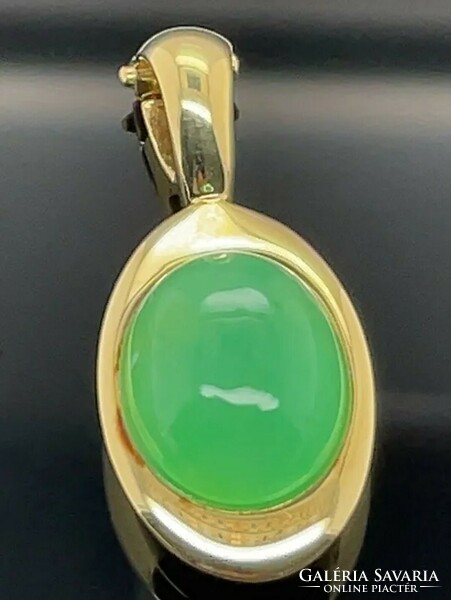 Zöld opál drágaköves/ sterling ezüst medál 14 karátos aranyozással 925