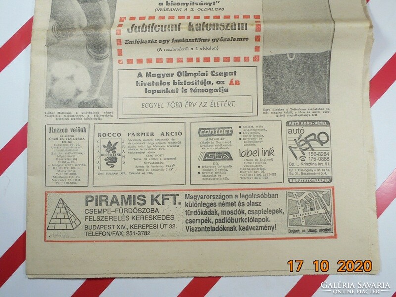 Régi retro újság napilap - Nemzeti Sport - 1991.06.27.  Születésnapra ajándékba