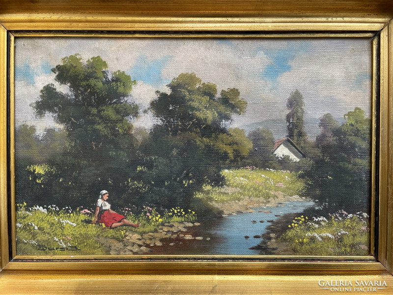 Béla Barsi: young girl on the bank of the stream