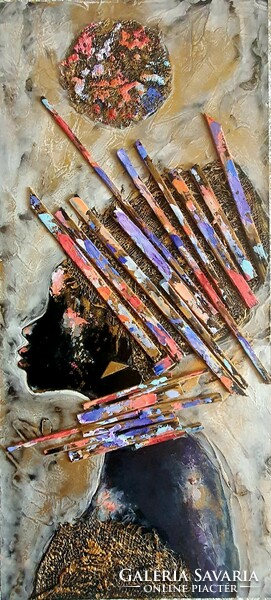 Molnár Ilcsi  " Párok - Színes Afrikás sorozatból "  című munkám - akril festmény