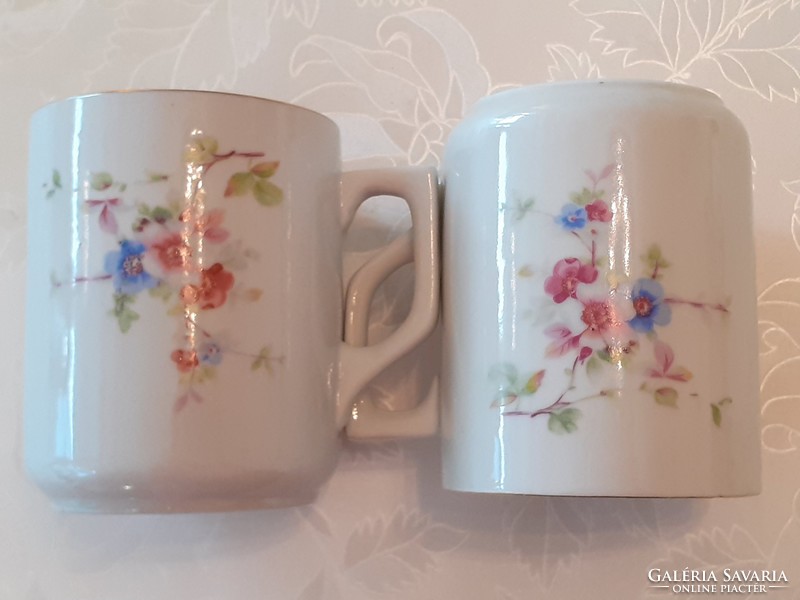 Old 2 pcs Zolnay porcelain mug with cherry blossom folk flower tea cup