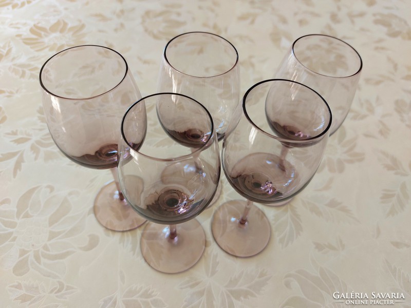 Régi talpas pohár retro lila röviditalos üveg pohár 5 db