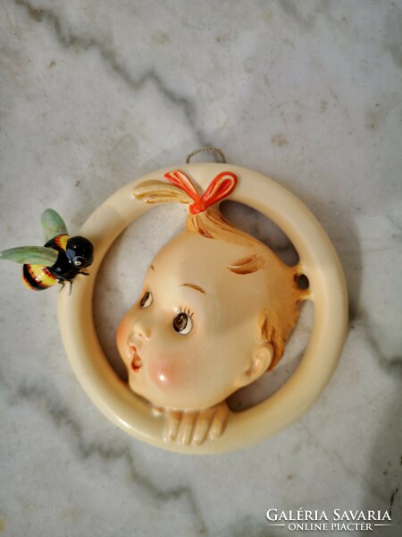 Antique mc hummel marked wall ornament with children's figures and beetles