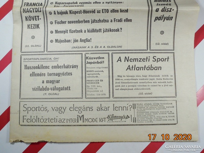 Old retro newspaper daily - national sport - 07.5.1991. - As a birthday present